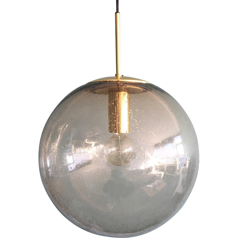 Globe-shaped Pendant in Brass & Glass from Limburg - 1970s