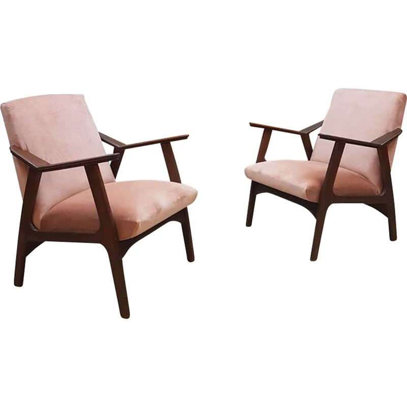 Suite de 2 fauteuils Vintage danois en Velours - 1960