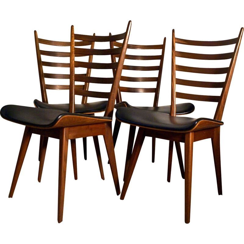 Set of 4 vintage Dutch Dining Chairs in Plywood and Teak - 1950s