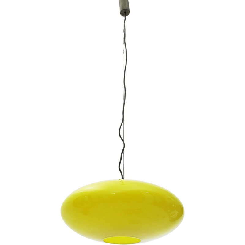 Vintage italian yellow pendant lamp in  glass - 1960s