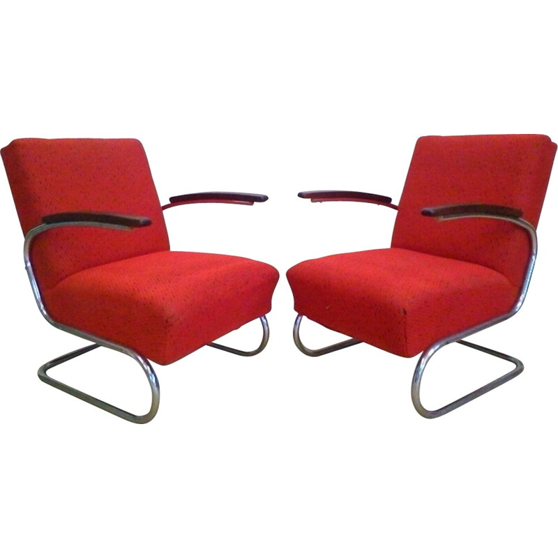 Vintage pair of chromed Bauhaus armchairs by Műcke & Meider for Thonet - 1930s