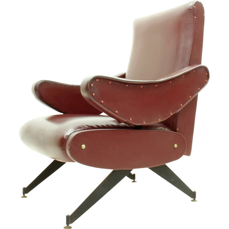 Vintage fauteuil in skai en metaal van Nello Pini voor Mobilificio Oscar Gigante, Italië 1960
