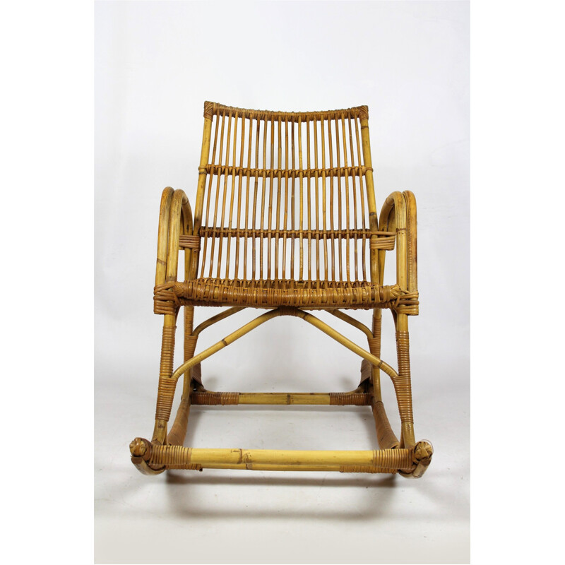 Fauteuil à Bascule vintage en Rotin - 1960