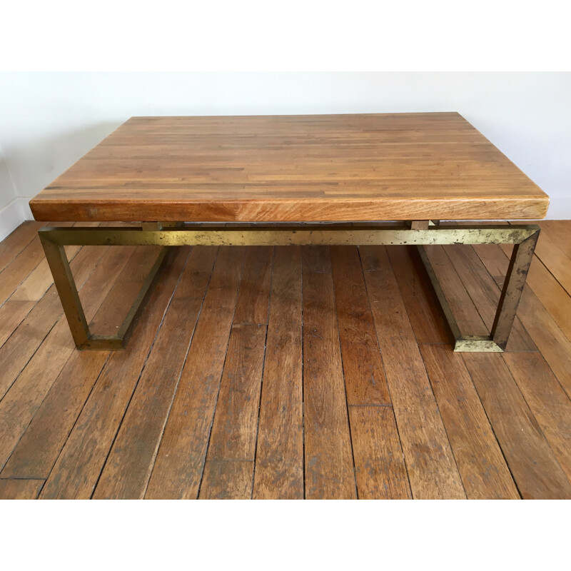 Vintage rectangular laminated wood coffee table by Maison Jansen - 1970s