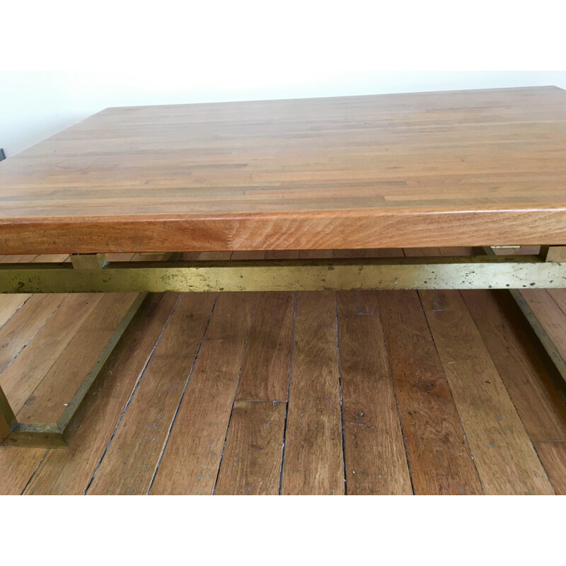 Table basse rectangulaire vintage en bois lamellé par Maison Jansen - 1970