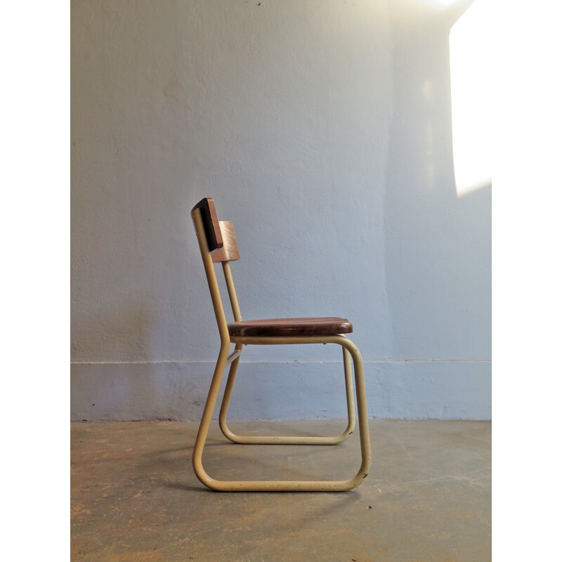 Vintage Industrial wooden chair in a metal frame - 1930s