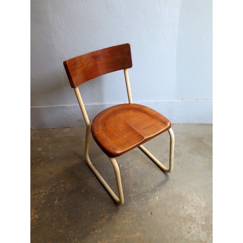 Vintage Industrial wooden chair in a metal frame - 1930s