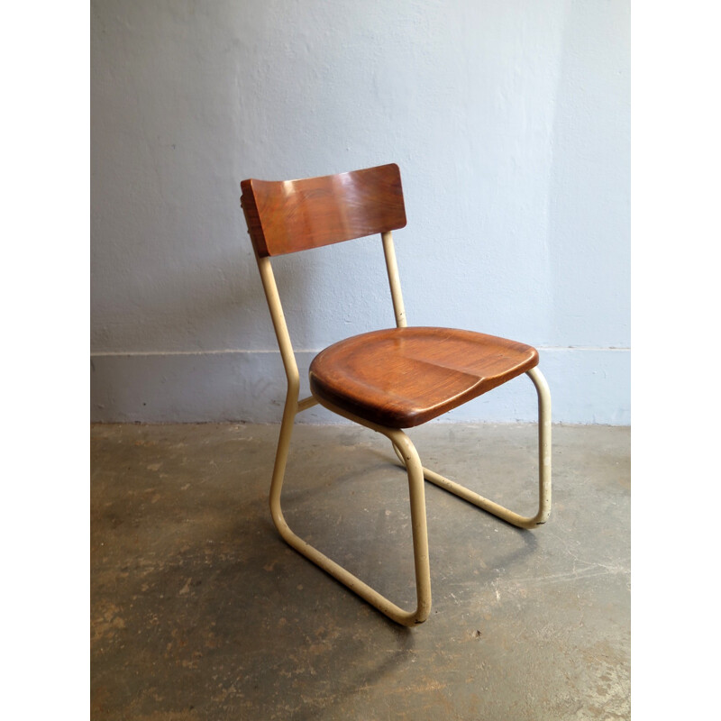 Vintage Industrial wooden chair in a metal frame - 1930s