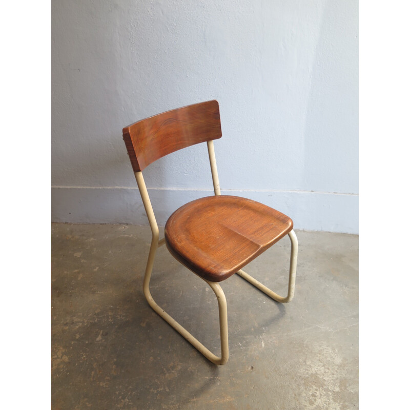 Vintage Industrial wooden chair in a metal frame - 1930s