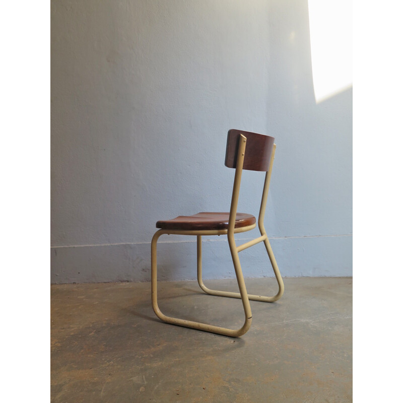 Vintage Industrial wooden chair in a metal frame - 1930s