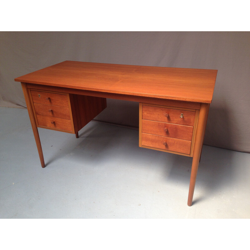 Vintage teak desk with 6 drawers - 1970s