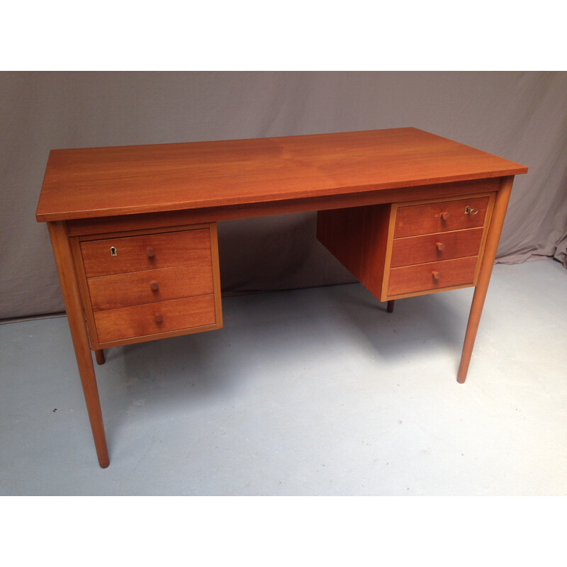 Vintage teak desk with 6 drawers - 1970s