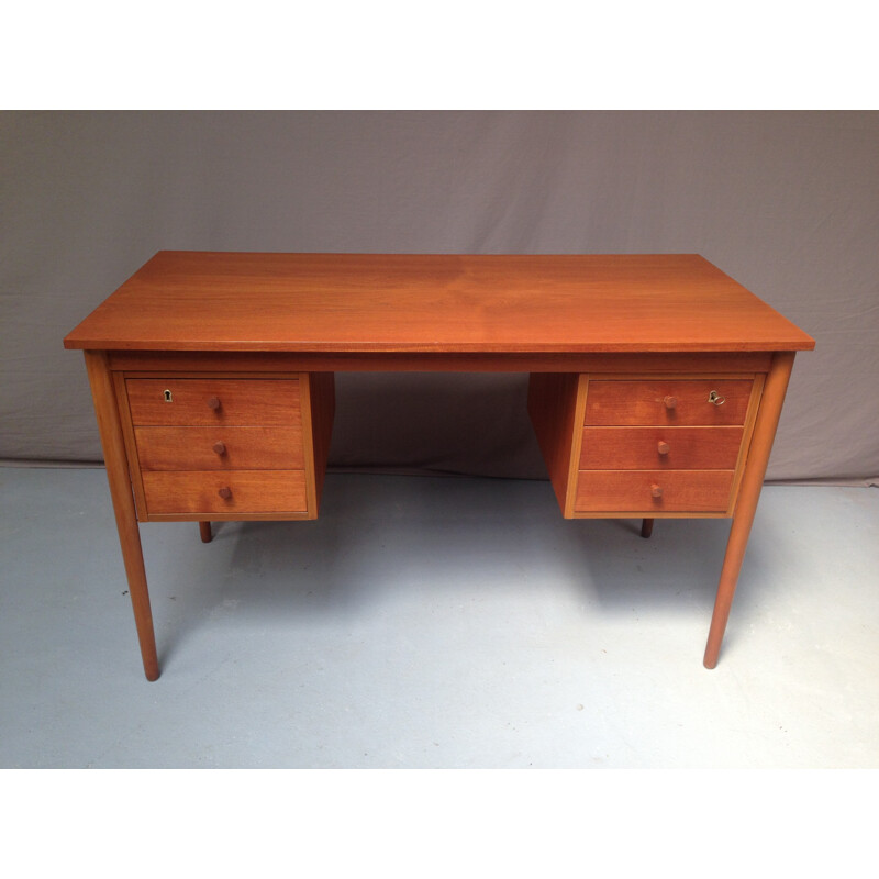 Vintage teak desk with 6 drawers - 1970s