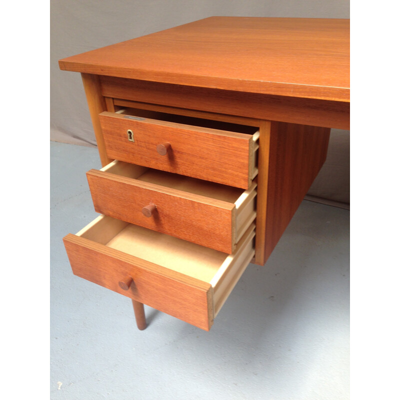 Vintage teak desk with 6 drawers - 1970s