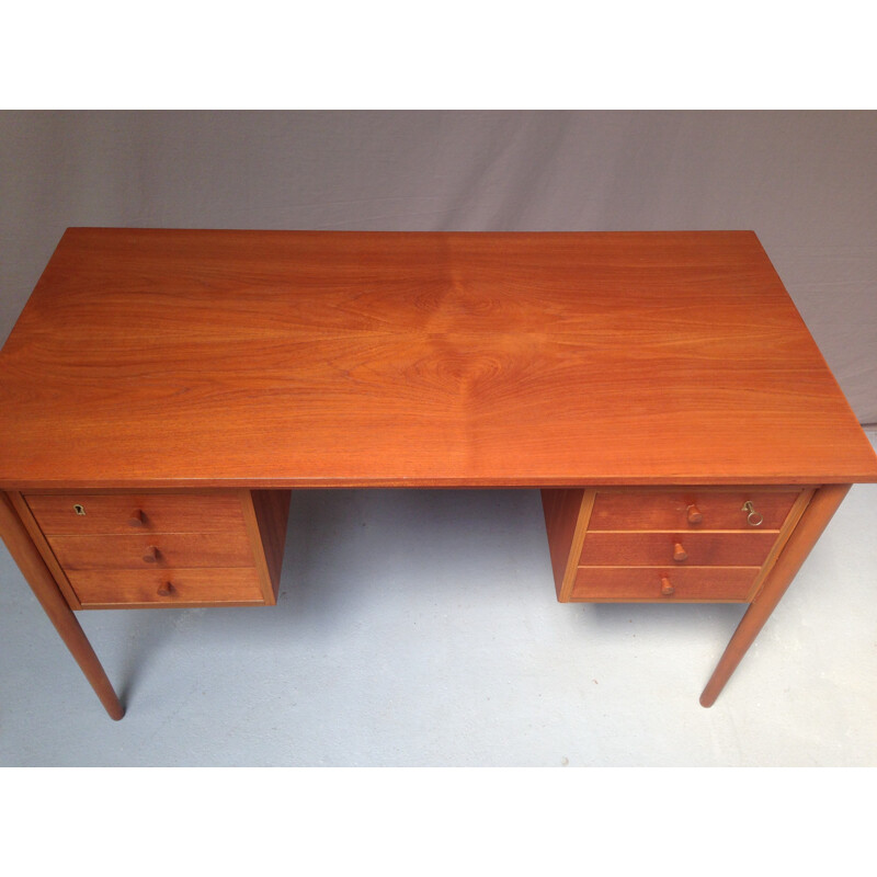 Vintage teak desk with 6 drawers - 1970s