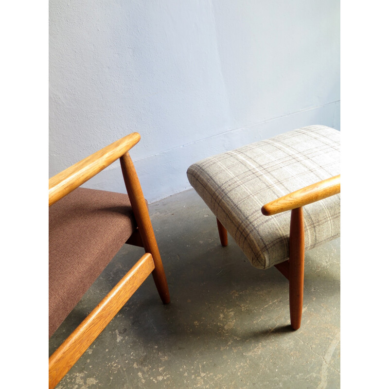 Danish Vintage oak easy-chair with ottoman - 1950s