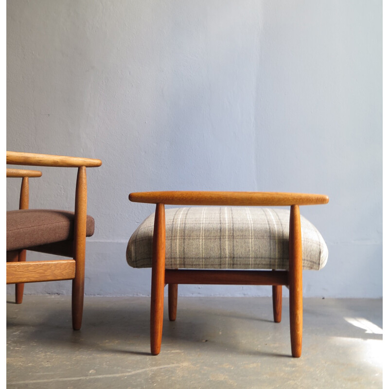 Danish Vintage oak easy-chair with ottoman - 1950s