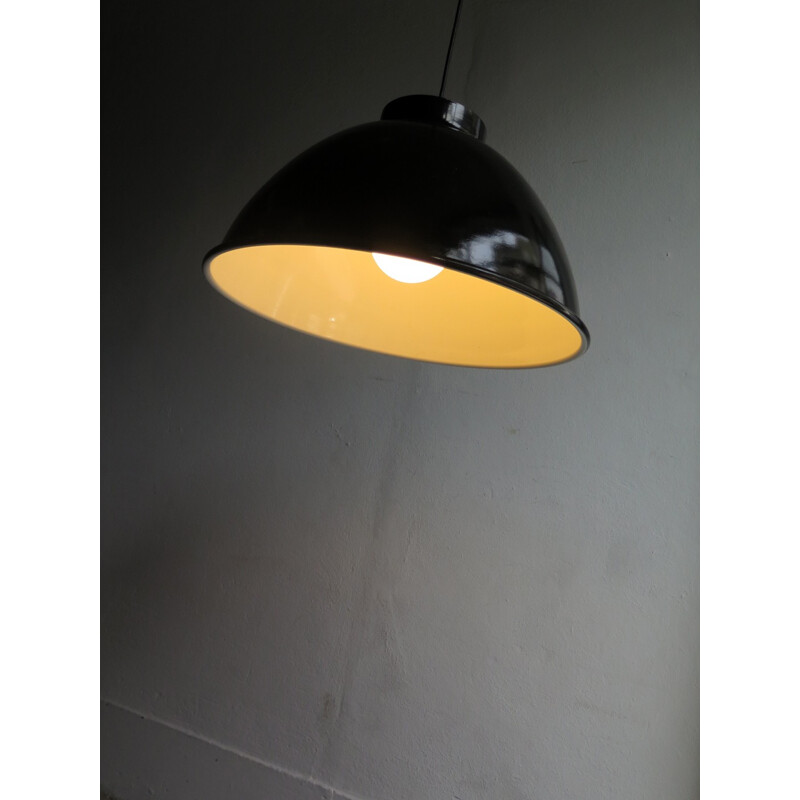Vintage Industrial metal black and white pendant lamps - 1950s
