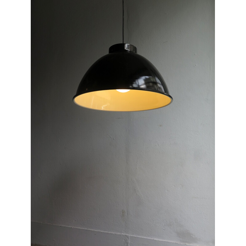 Vintage Industrial metal black and white pendant lamps - 1950s