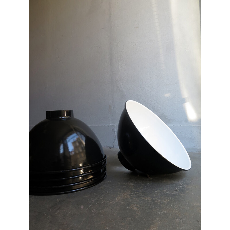 Vintage Industrial metal black and white pendant lamps - 1950s