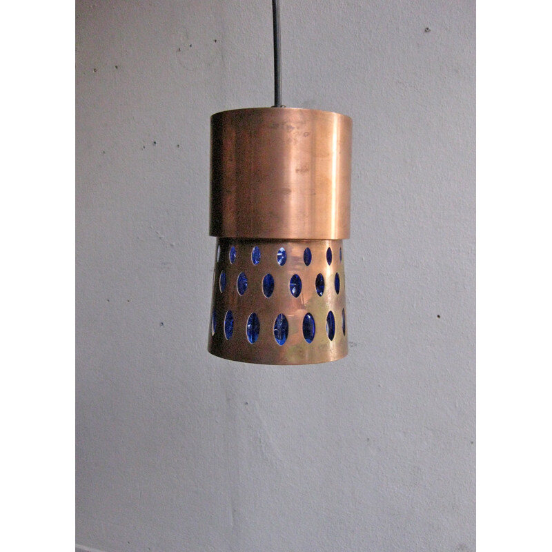 "Art-Glass" pendant lamp in copper and blue - 1950s