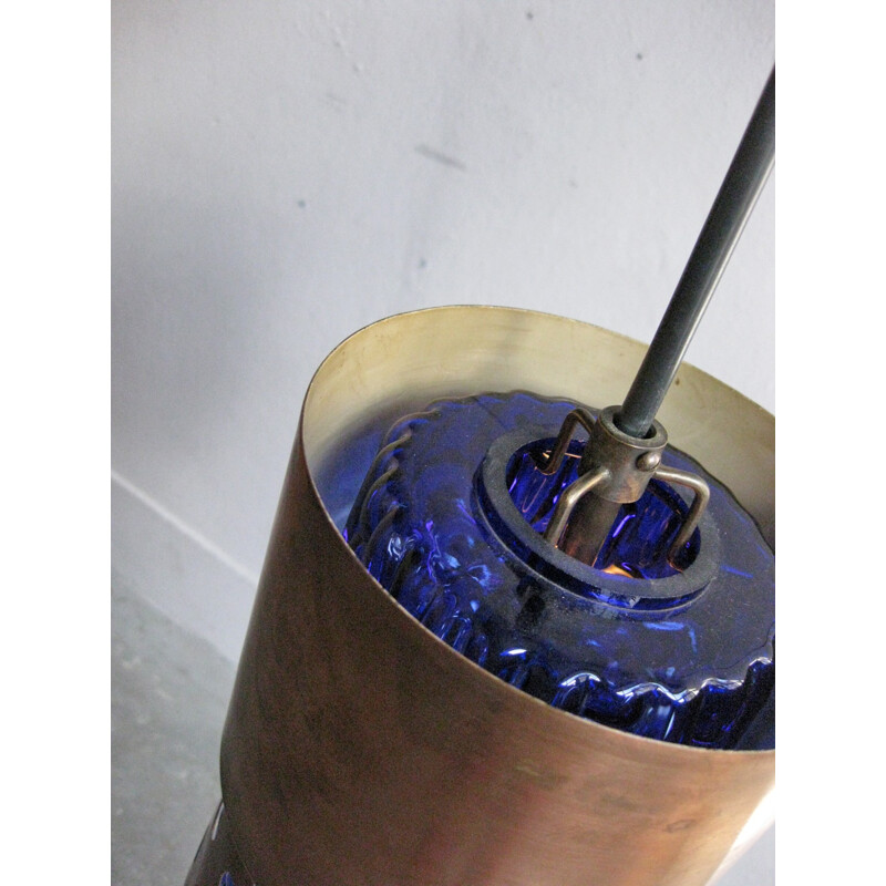 Suspension "Art-Glass" en cuivre et bleu - 1950