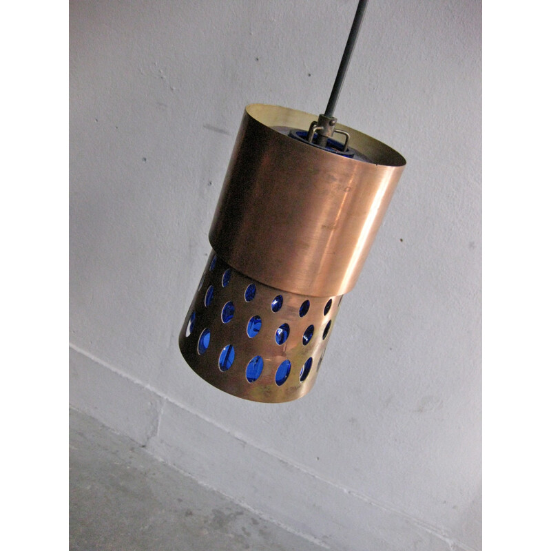 "Art-Glass" pendant lamp in copper and blue - 1950s