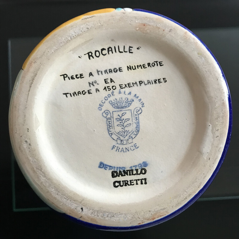 Vase vintage "Rocaillé" multicolore par Danilo Curetti - 1980