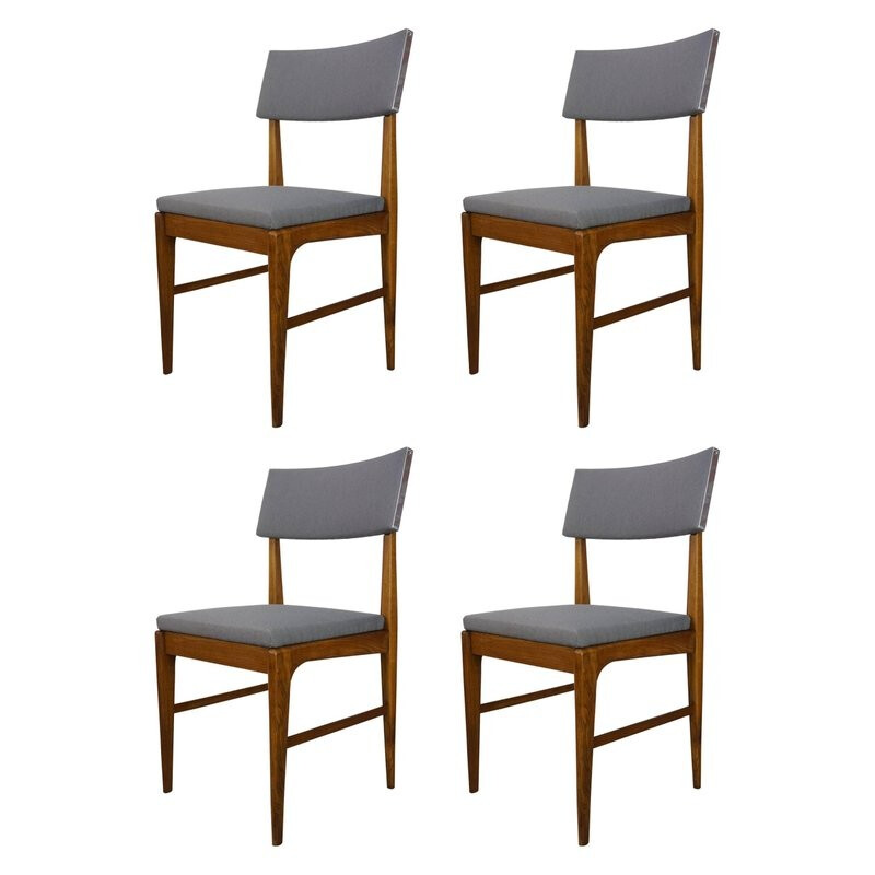 Set of 4 grey vintage chairs in teak - 1950s