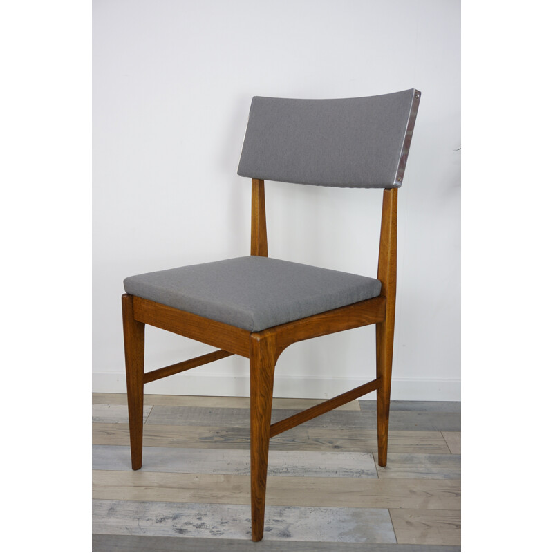 Set of 4 grey vintage chairs in teak - 1950s