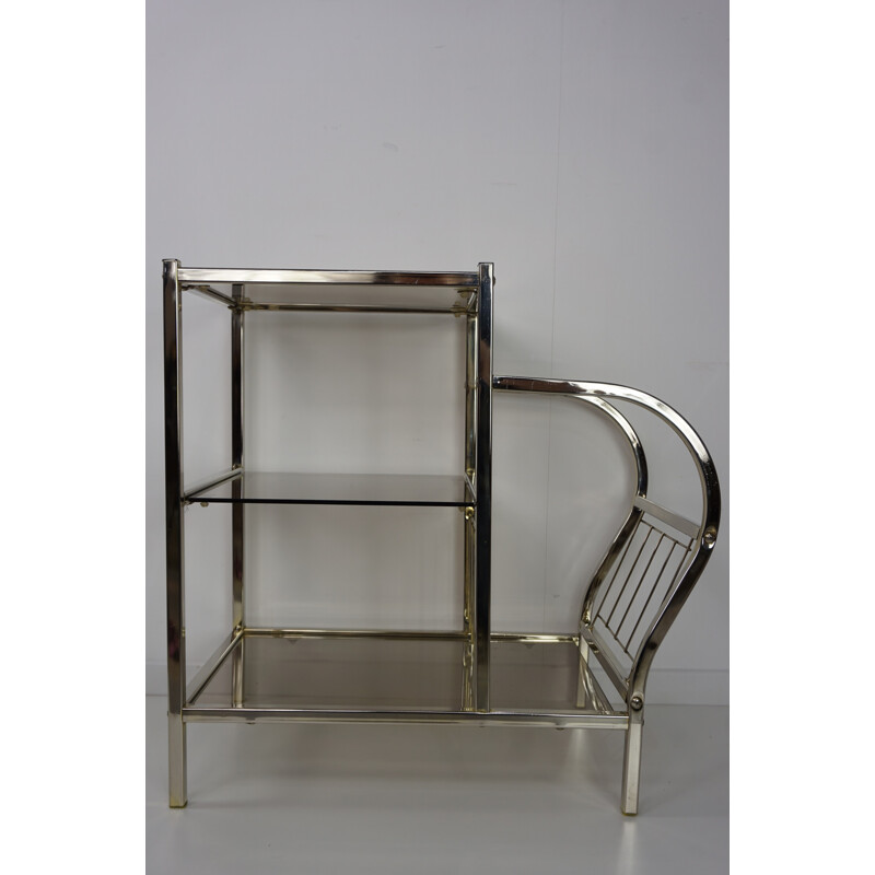 Side table in chrome and smoked glass - 1970s