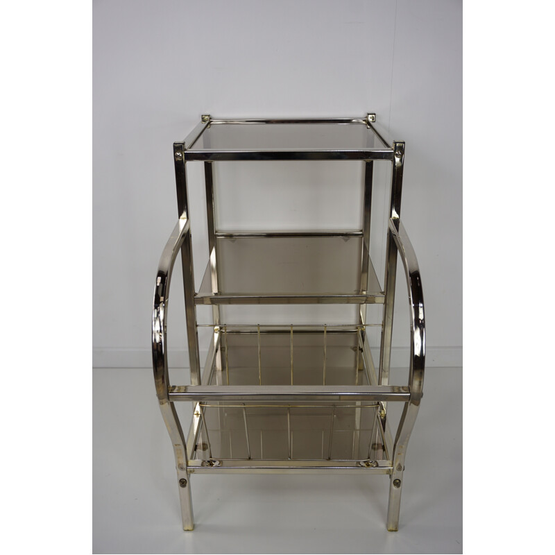 Side table in chrome and smoked glass - 1970s