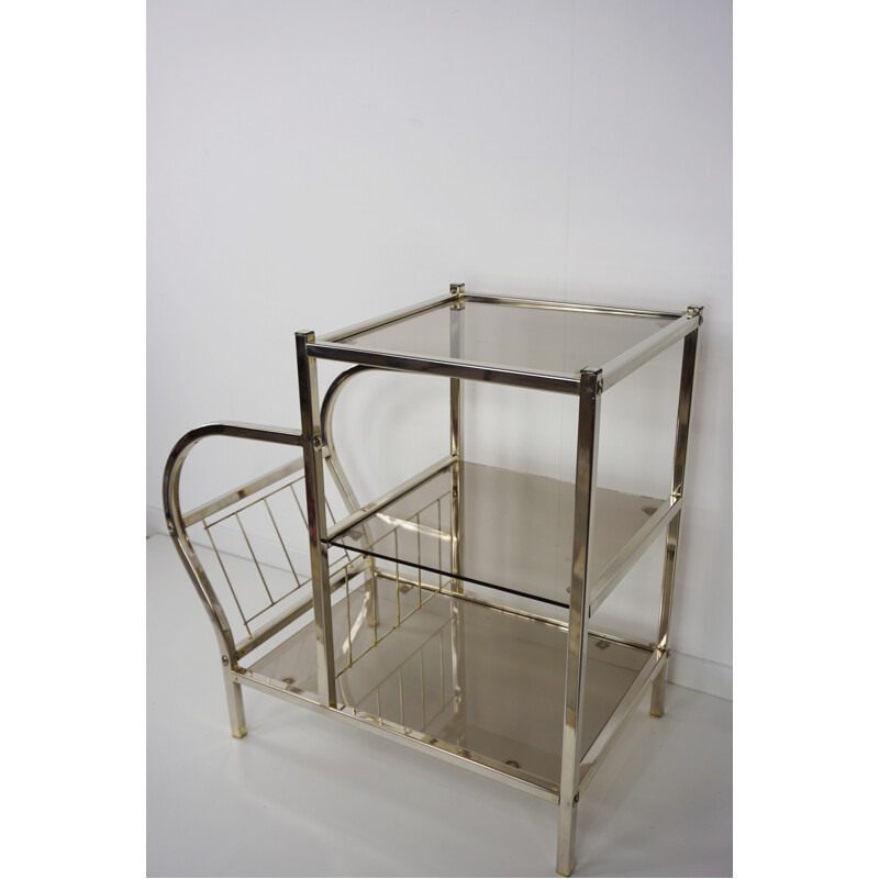 Side table in chrome and smoked glass - 1970s