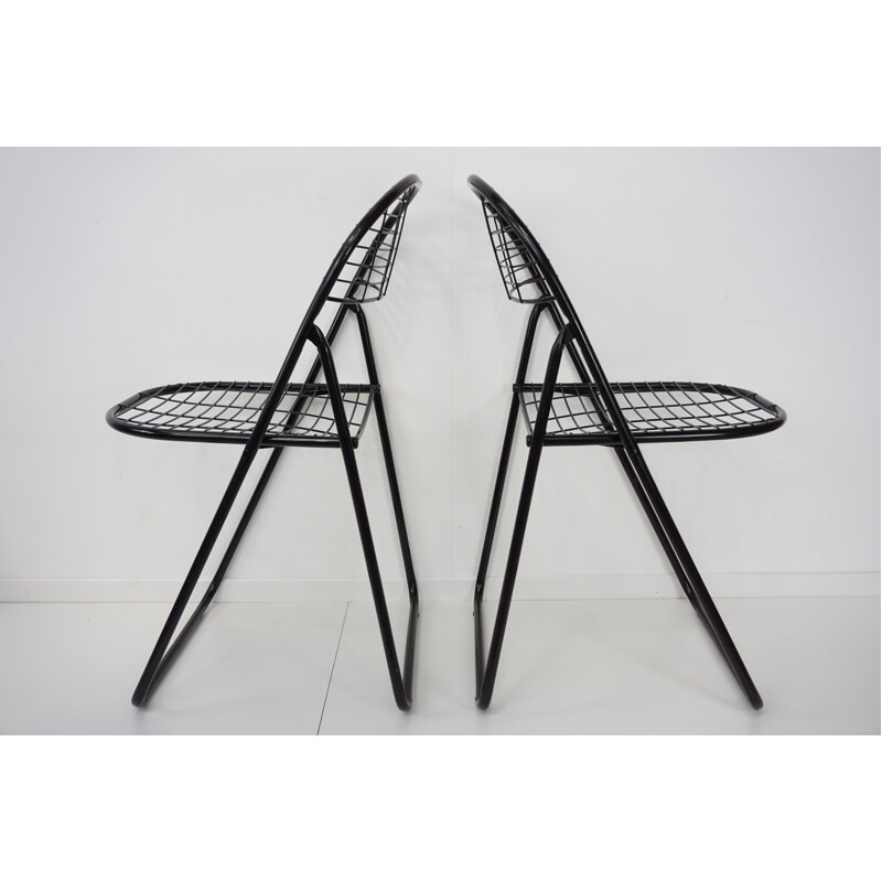 Suite de 4 chaises vintage pliantes en métal noir - 1970