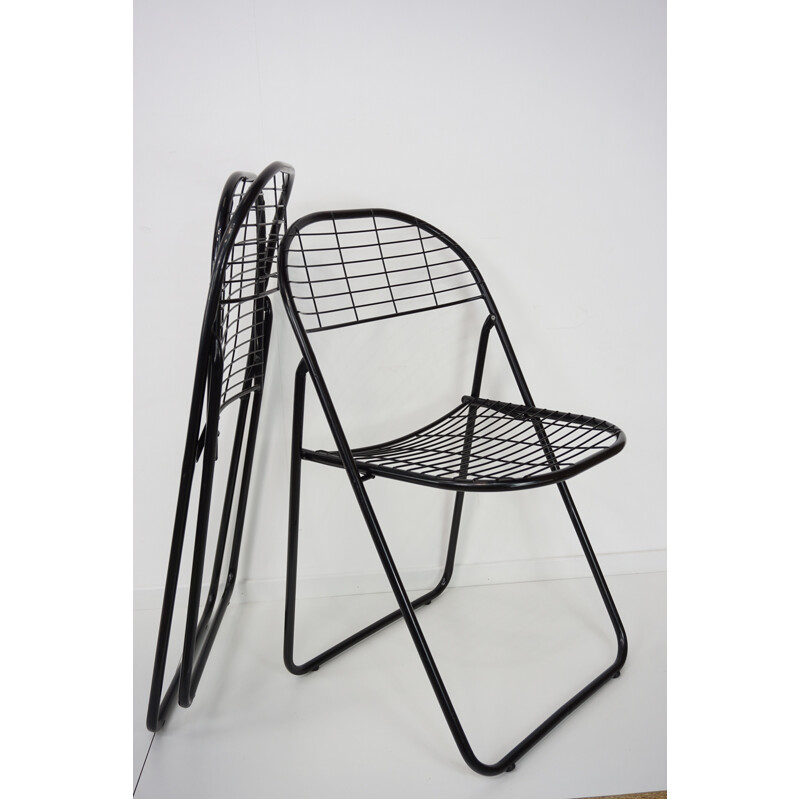 Suite de 4 chaises vintage pliantes en métal noir - 1970