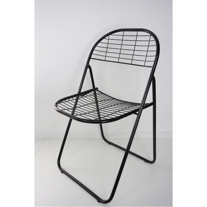 Set of 4 vintage folding chairs in black metal - 1970s