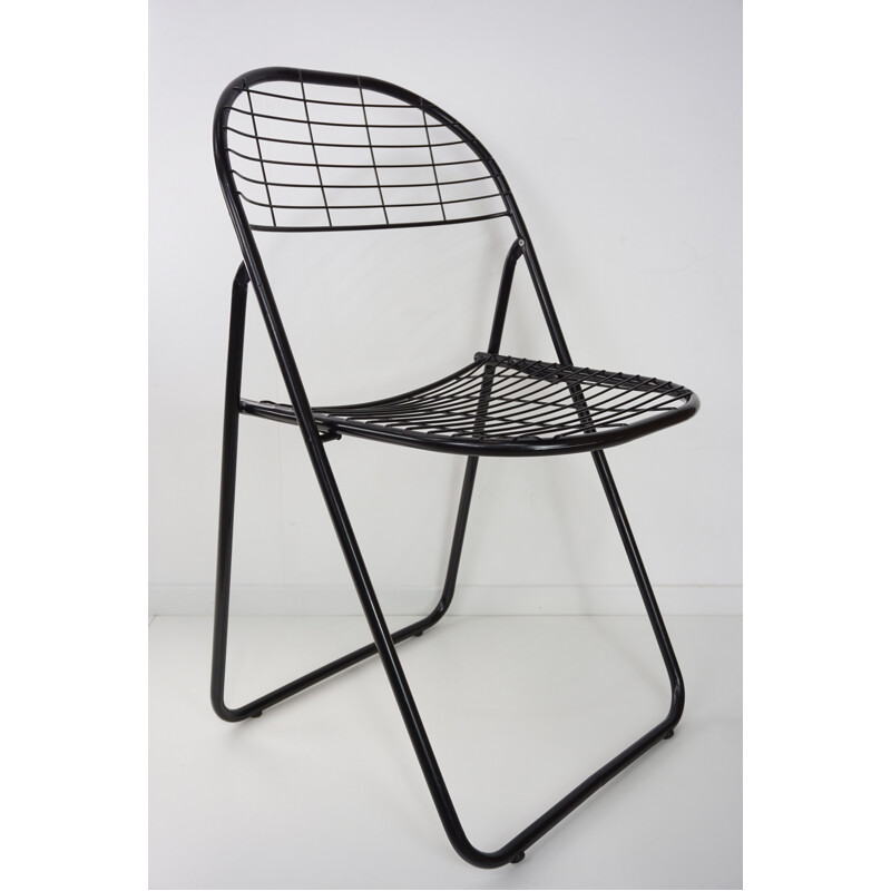 Suite de 4 chaises vintage pliantes en métal noir - 1970