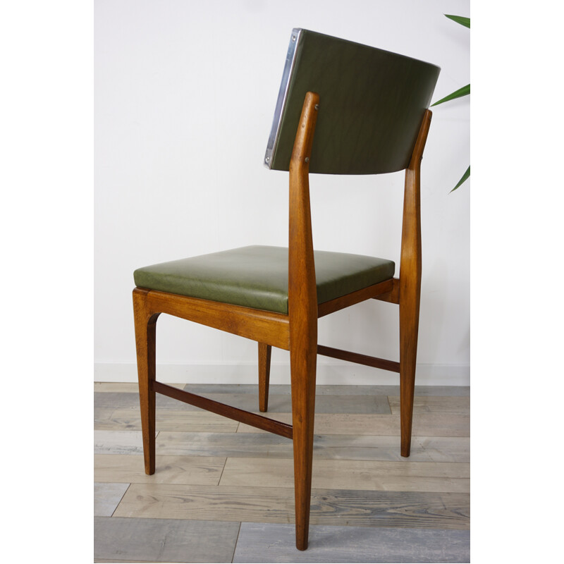 Vintage kaki green chair in teak - 1950s