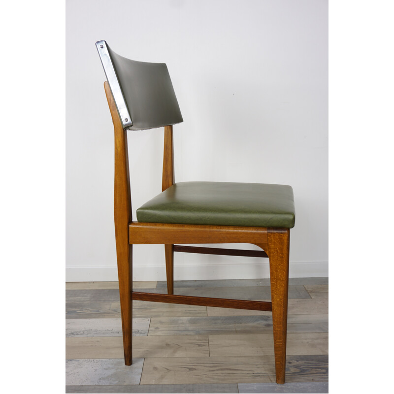 Vintage kaki green chair in teak - 1950s