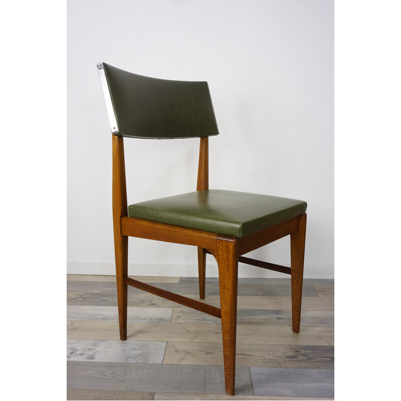 Vintage kaki green chair in teak - 1950s