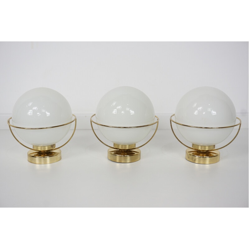 Set of 3 vintage wall lamps in white opalin - 1950s