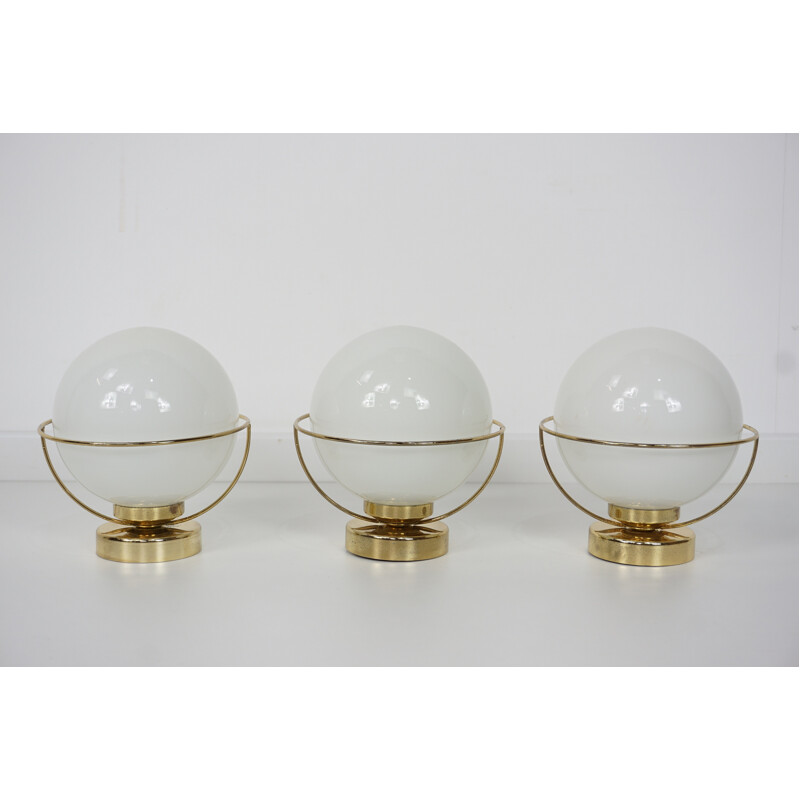 Set of 3 vintage wall lamps in white opalin - 1950s