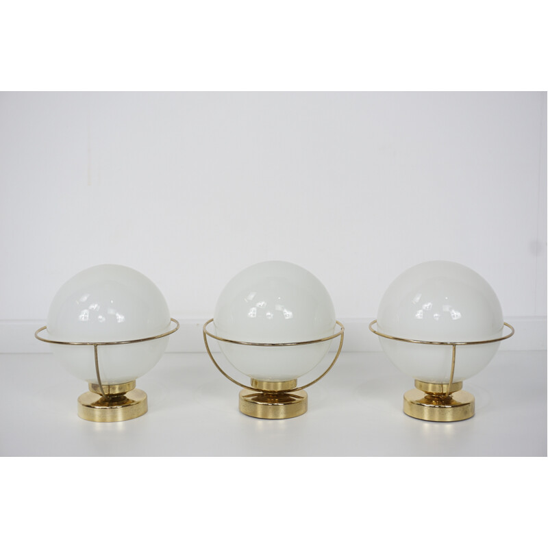 Set of 3 vintage wall lamps in white opalin - 1950s