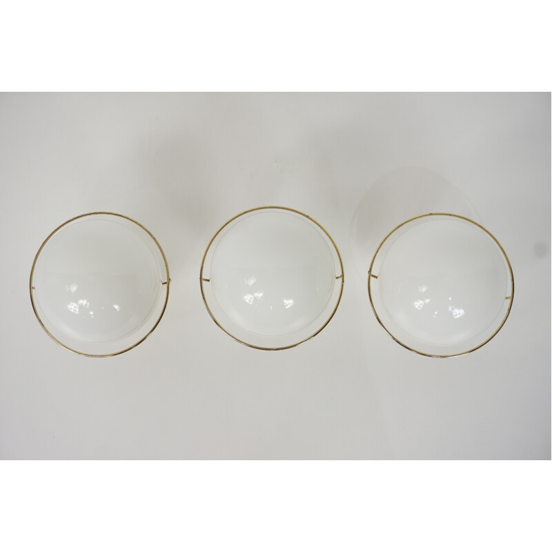 Set of 3 vintage wall lamps in white opalin - 1950s