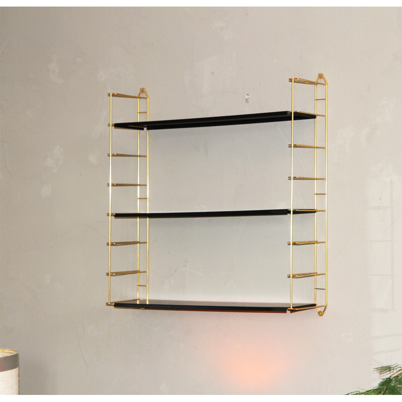 Vintage wall shelf with gold metal frame by Adriaan Dekker for Tomado Holland - 1950s