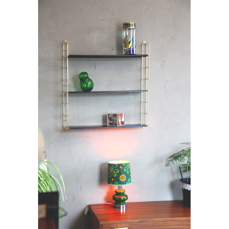 Vintage wall shelf with gold metal frame by Adriaan Dekker for Tomado Holland - 1950s