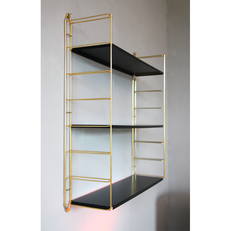 Vintage wall shelf with gold metal frame by Adriaan Dekker for Tomado Holland - 1950s