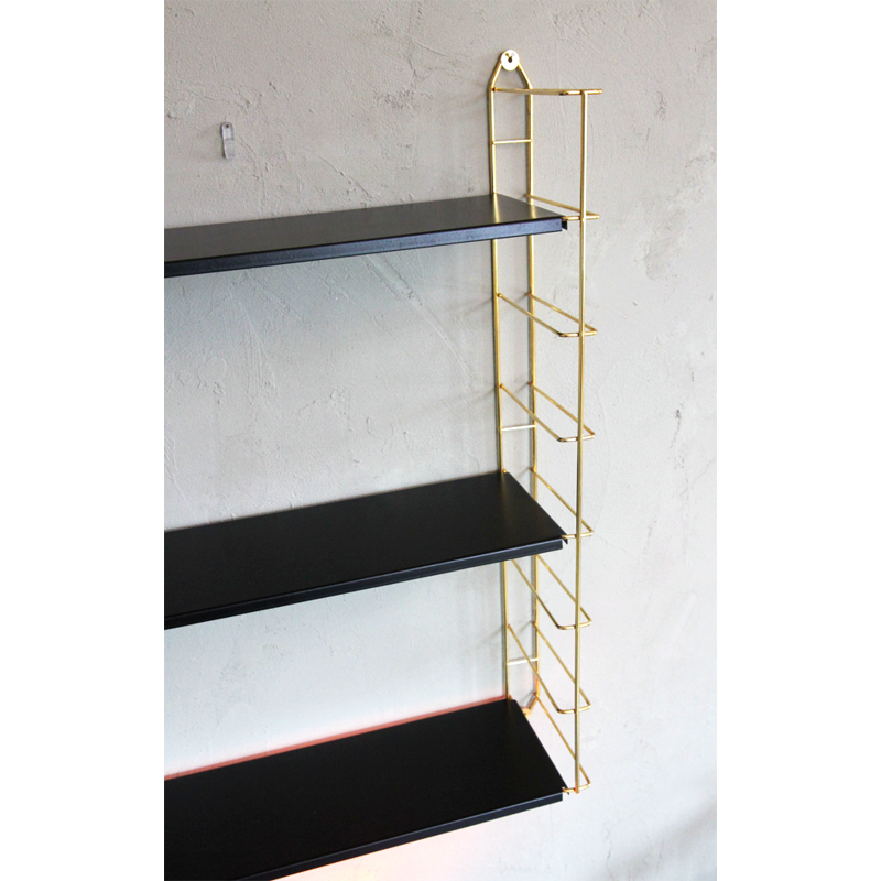 Vintage wall shelf with gold metal frame by Adriaan Dekker for Tomado Holland - 1950s