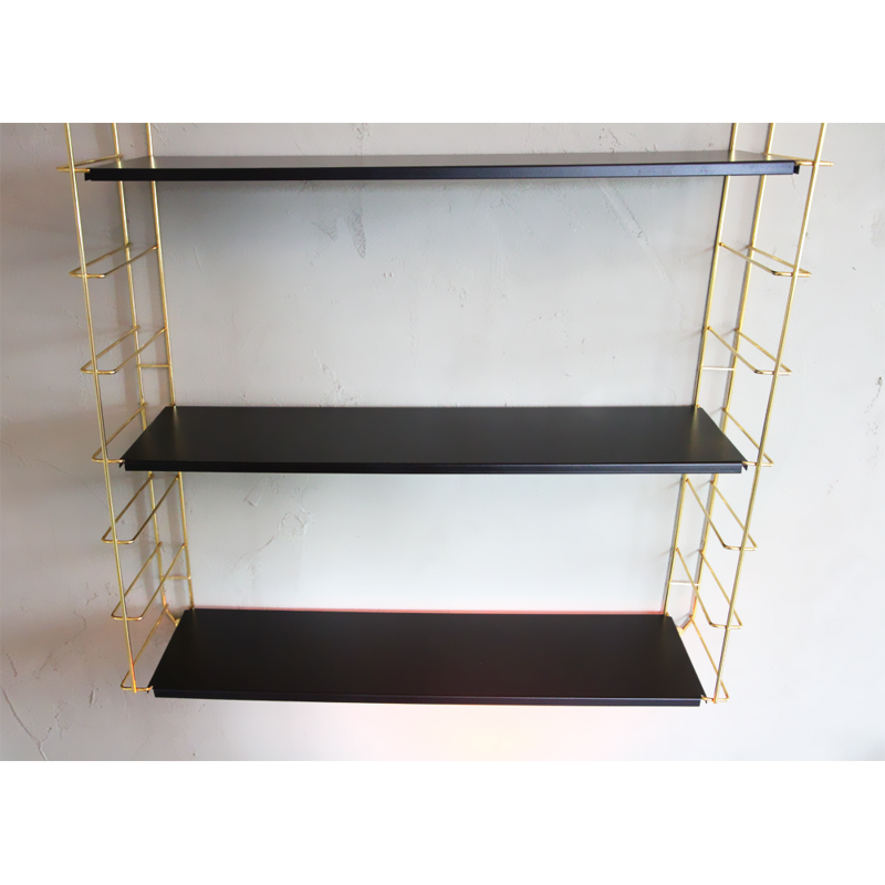 Vintage wall shelf with gold metal frame by Adriaan Dekker for Tomado Holland - 1950s