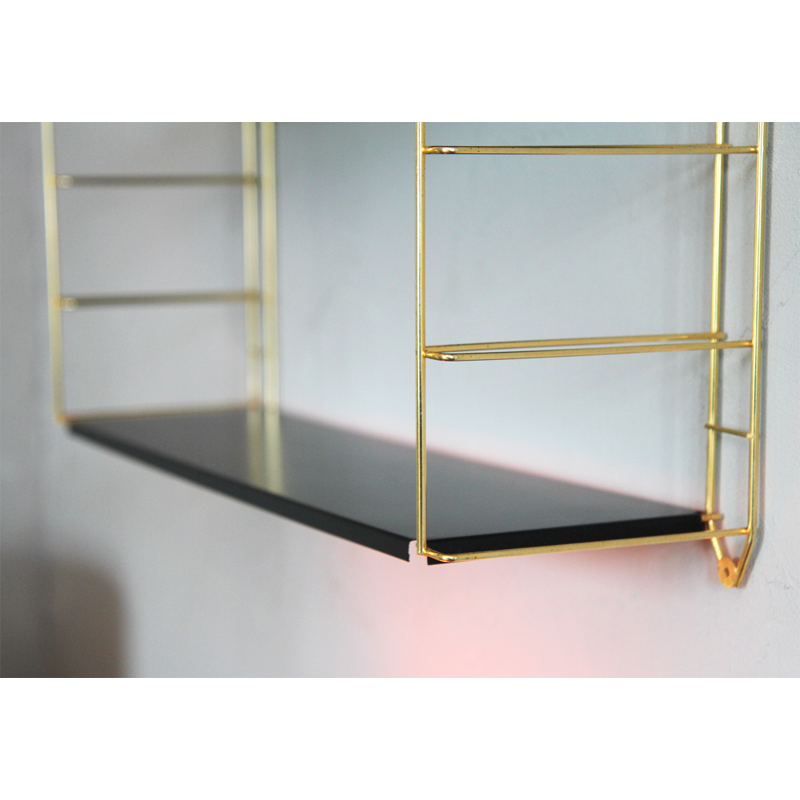 Vintage wall shelf with gold metal frame by Adriaan Dekker for Tomado Holland - 1950s
